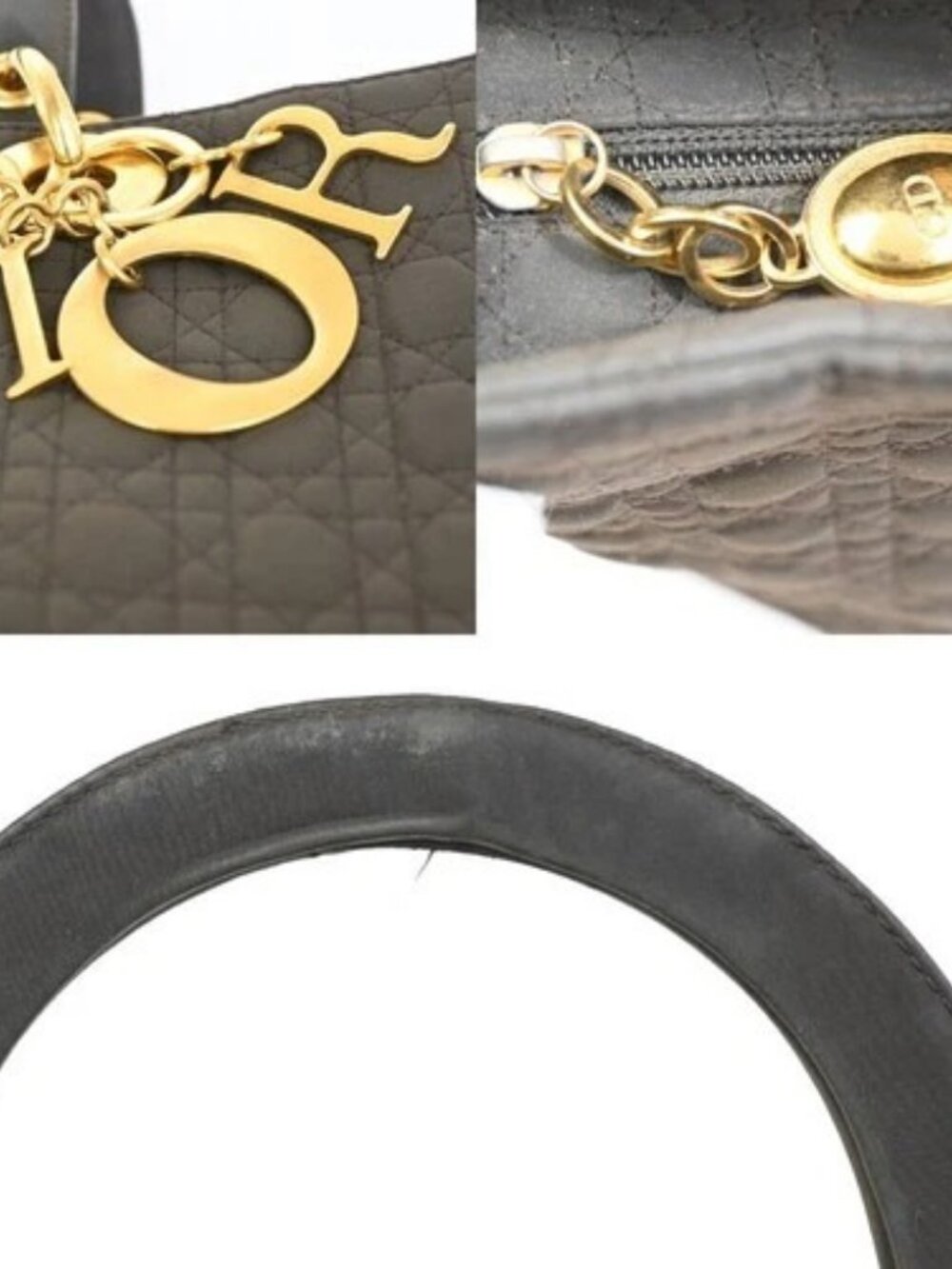 CHRISTIAN DIOR Logo Lady Cannage Hand Bag Nylon Leather Brown GHW Italy 70KC638 - Picture 9 of 15